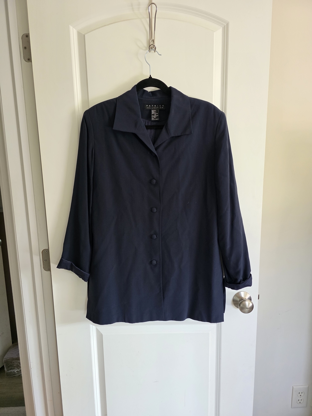 Vintage 90s Patrick Collection Navy Silk Skirt Suit Set Business Officewear